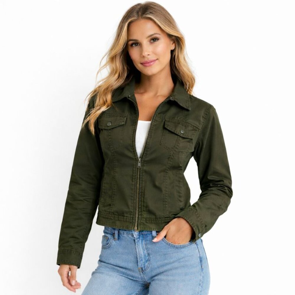 Tommy Hilfiger Jacket Women XL Y2K Utility Cargo Zip Military Grunge Streetwear